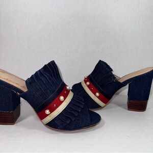 Ashley Stewart Red White Blue Patriotic Denim Slip on Heels 10 Wide 4th of July